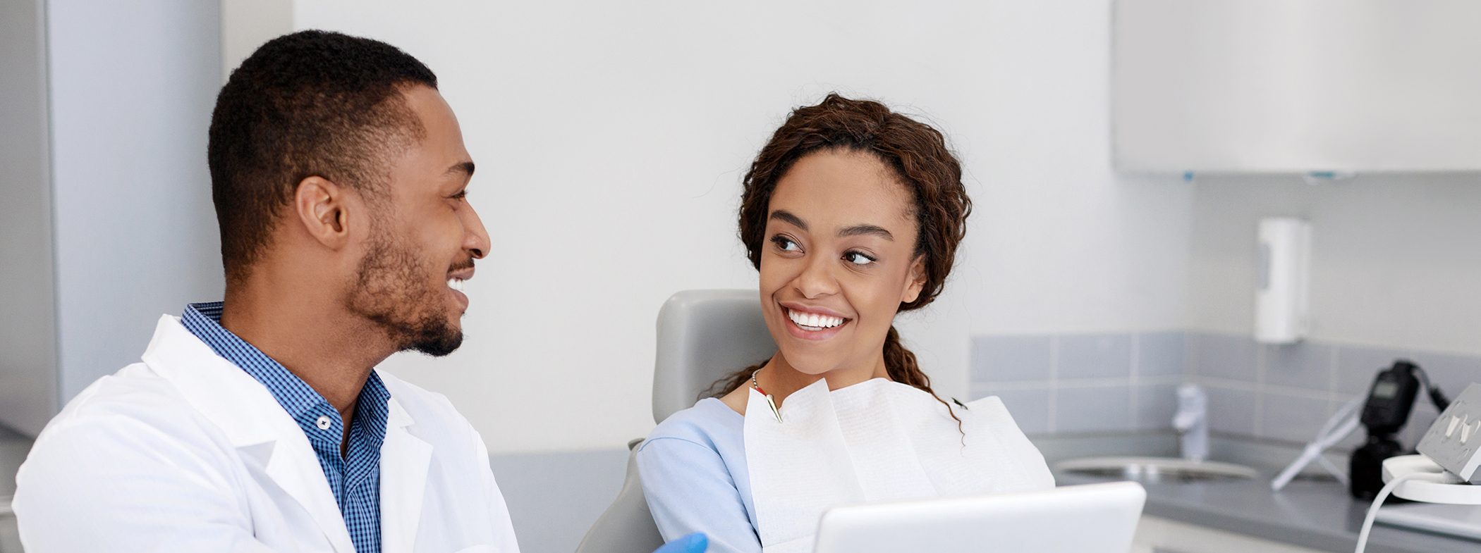 Woman smiling in the dental chair